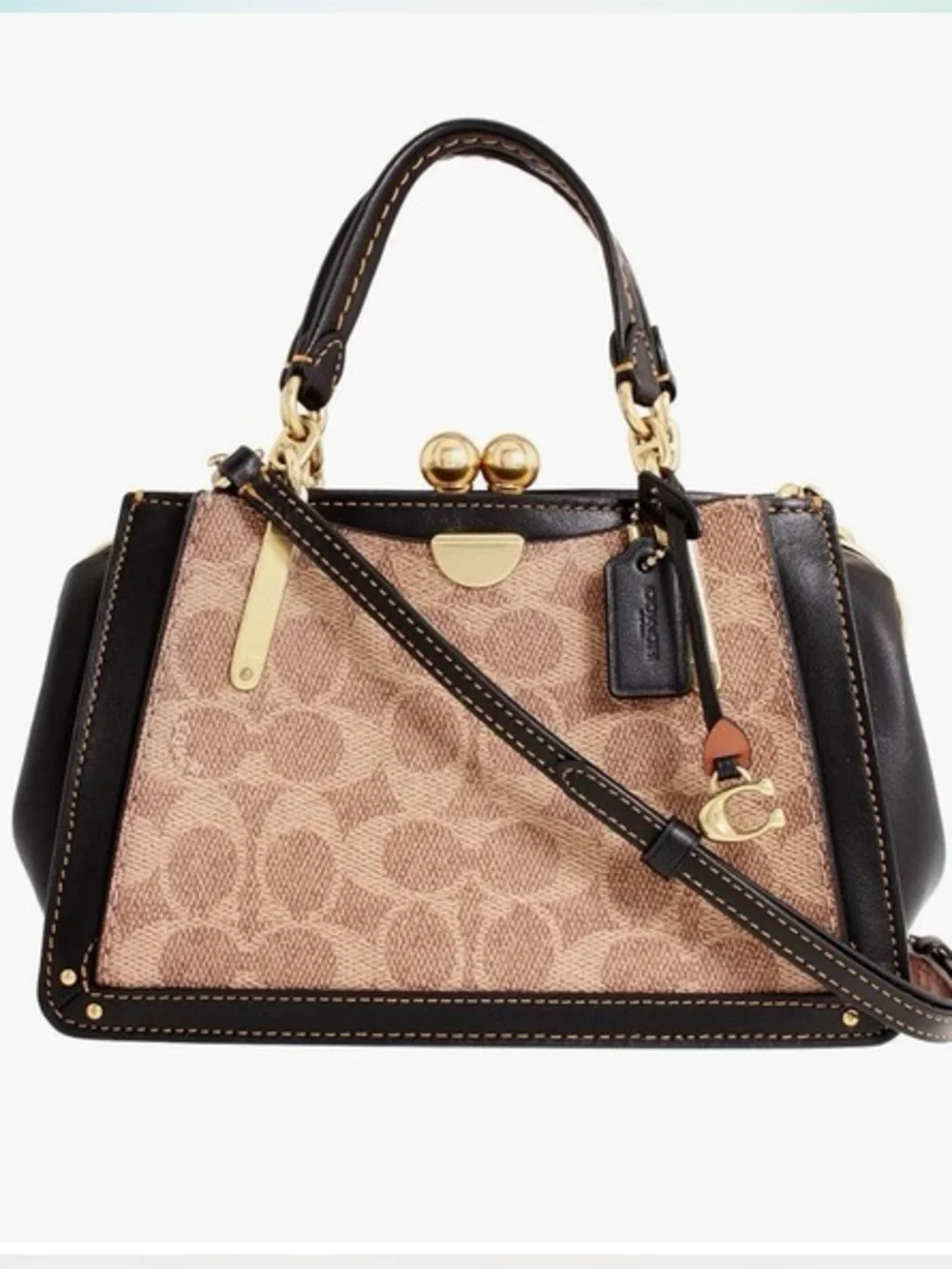 Coach 1941 Dreamer 21 Signature Frame Kiss Lock Satchel in Brown and Black